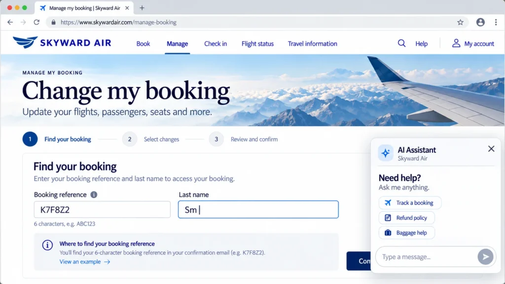 AI assistant prompt interrupting a visitor reading a service page